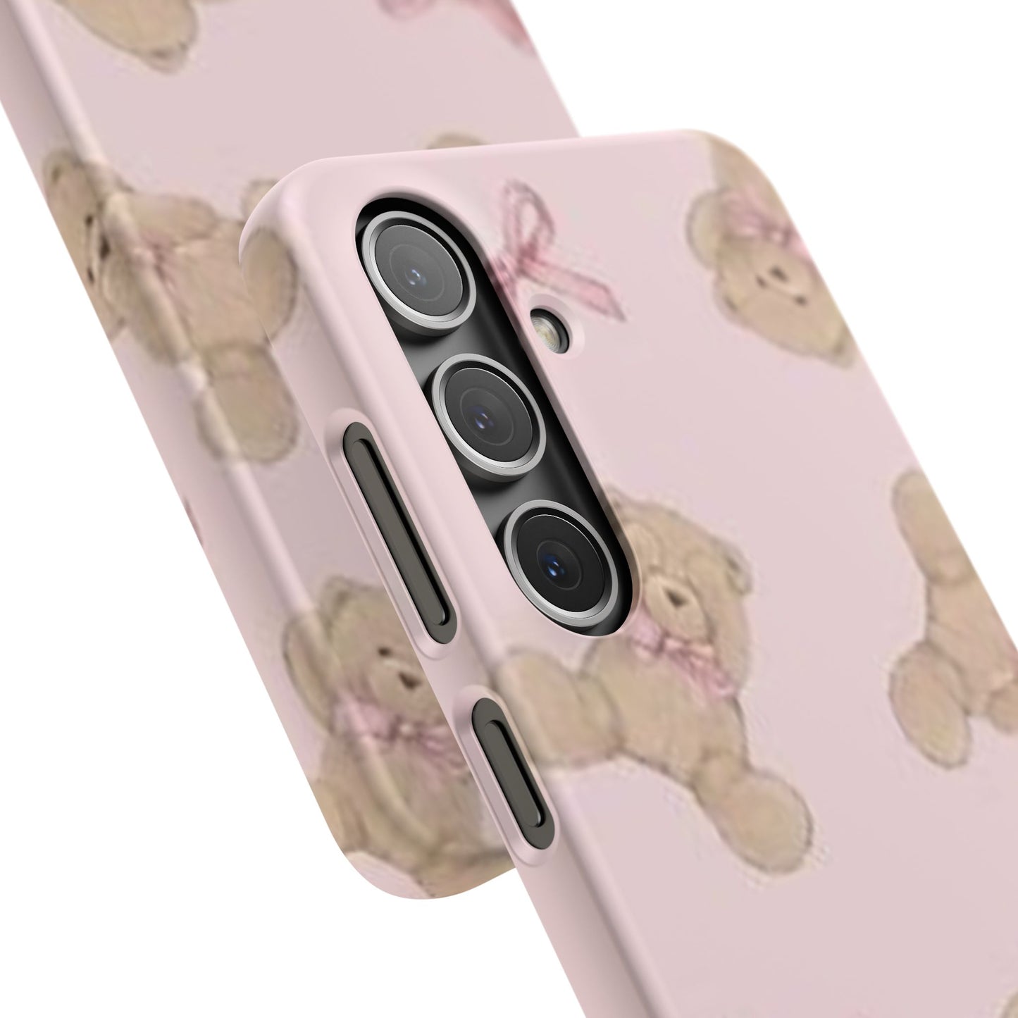 pink background teddy bear phone case