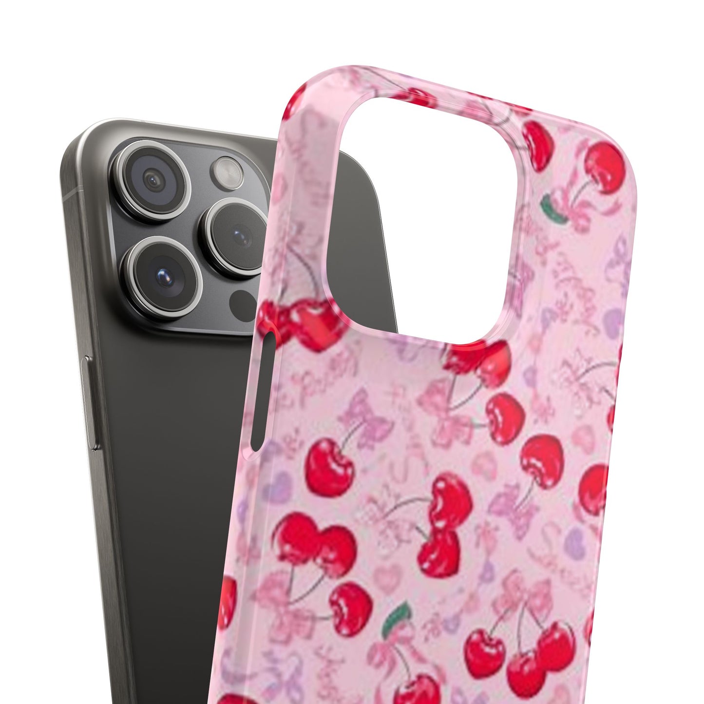 pink bow tied cherry pattern phone case