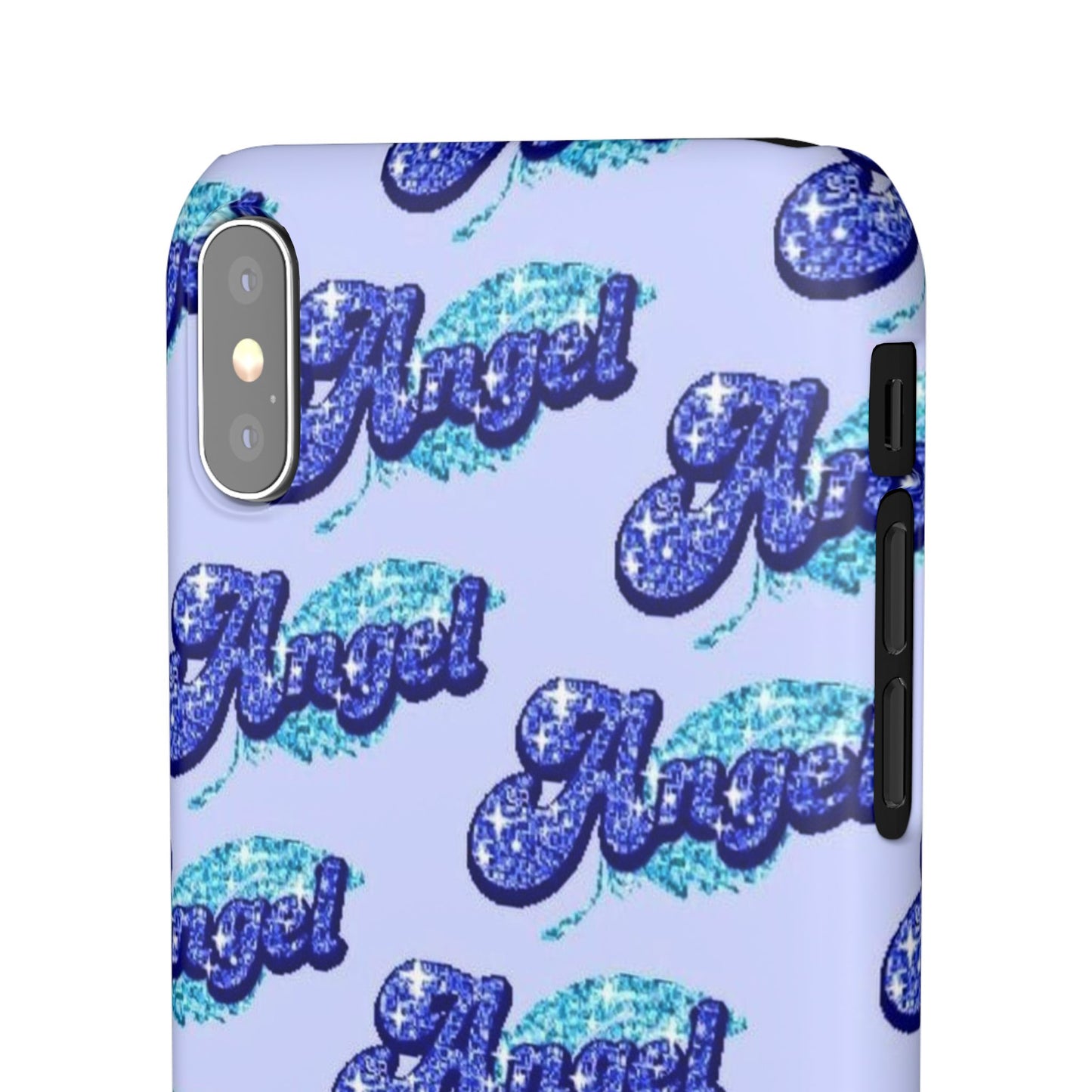 blue 'ANGEL' bubble lettering phone case