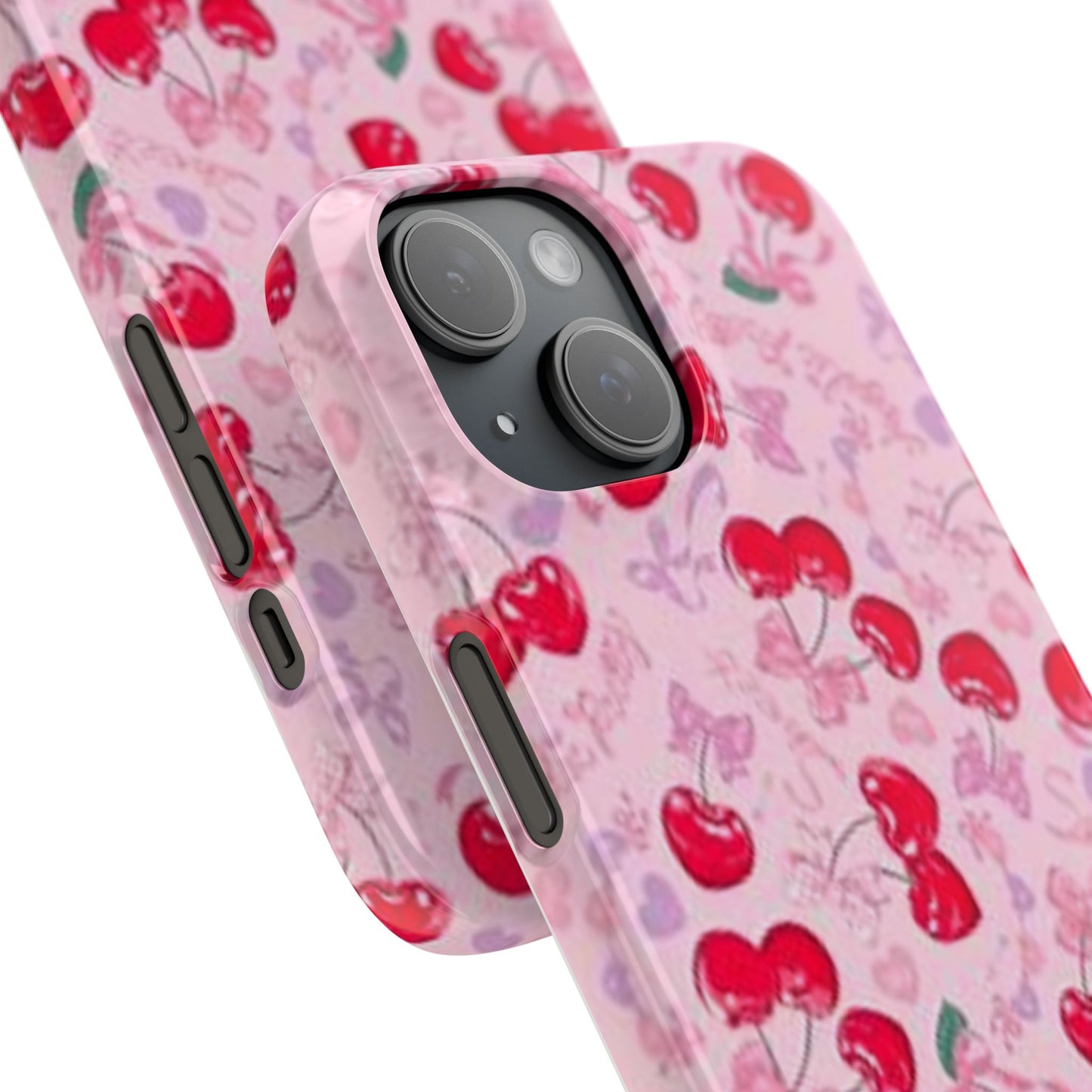 pink bow tied cherry pattern phone case