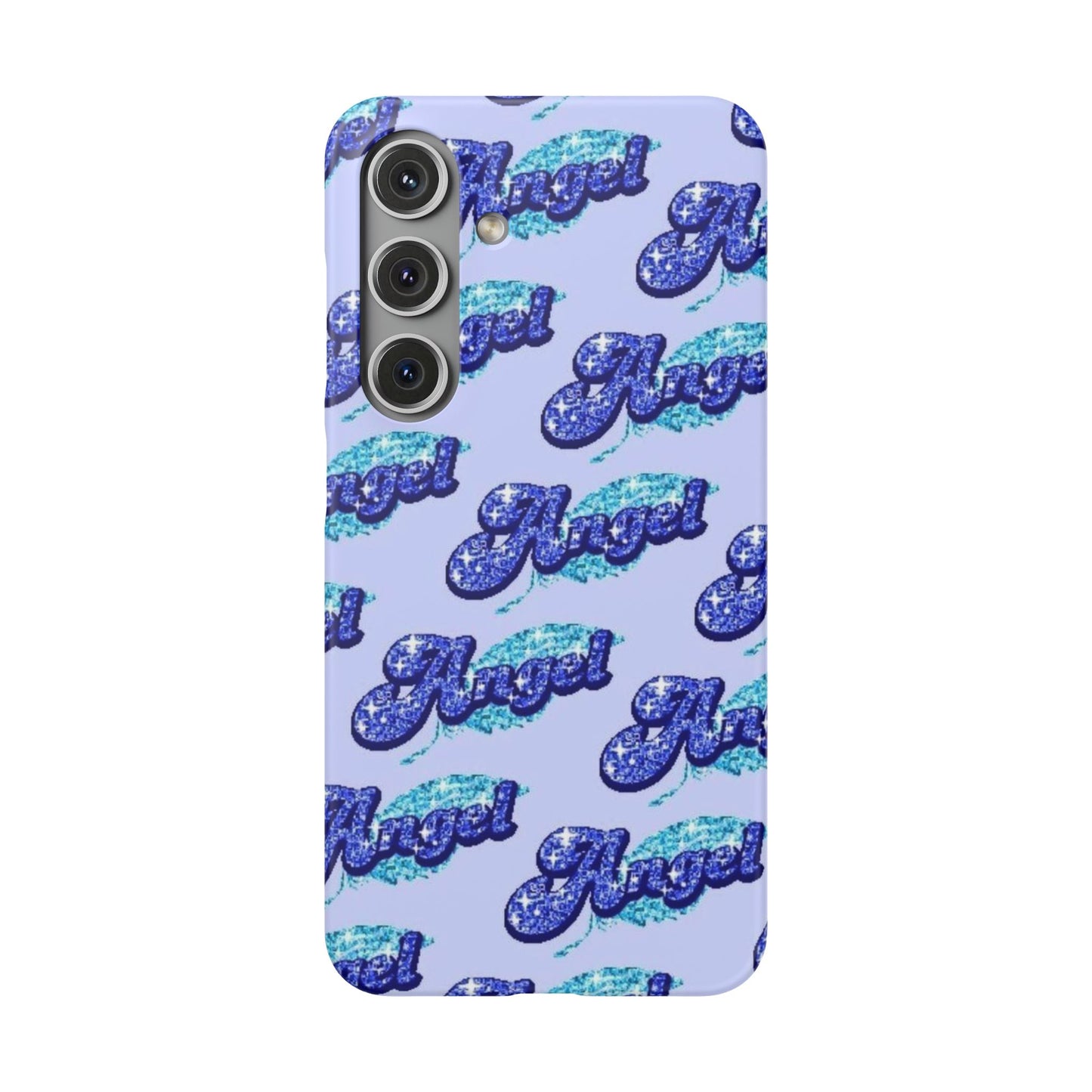 blue 'ANGEL' bubble lettering phone case