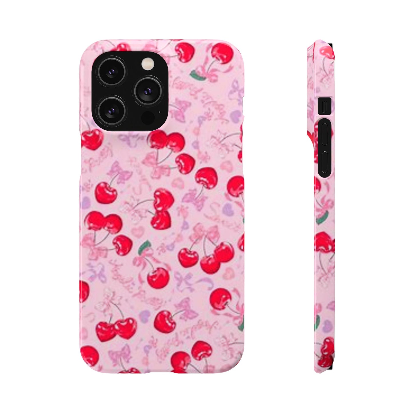 pink bow tied cherry pattern phone case