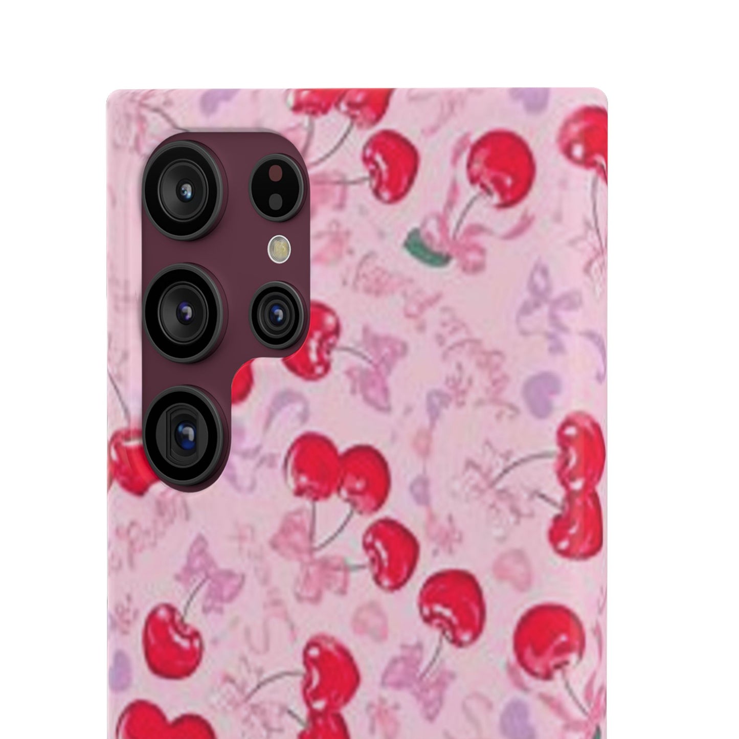 pink bow tied cherry pattern phone case