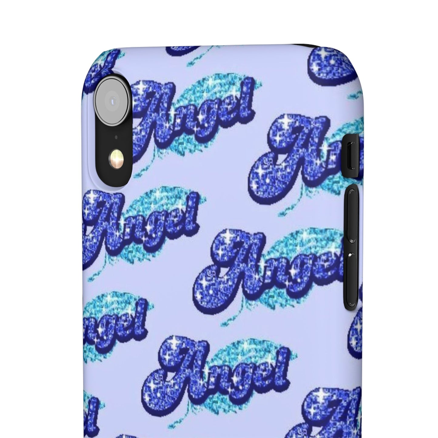 blue 'ANGEL' bubble lettering phone case