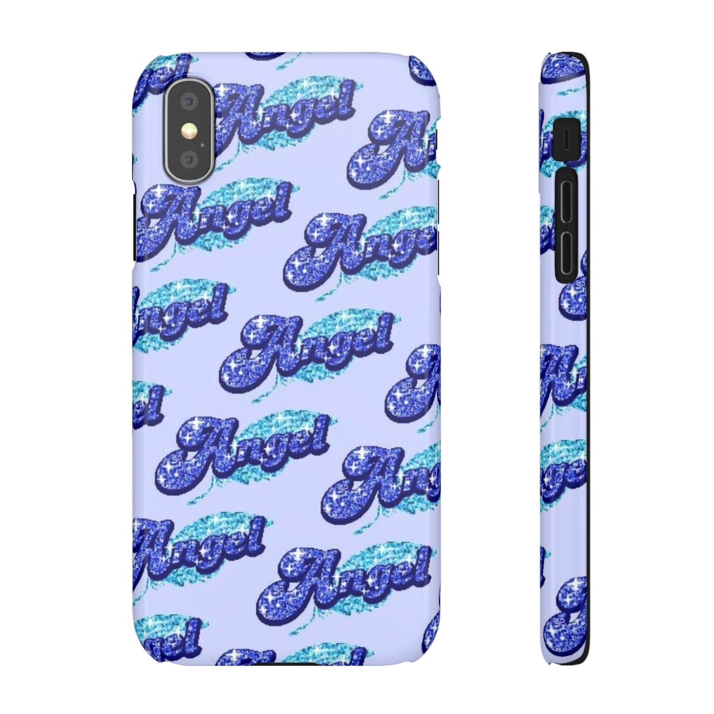 blue 'ANGEL' bubble lettering phone case