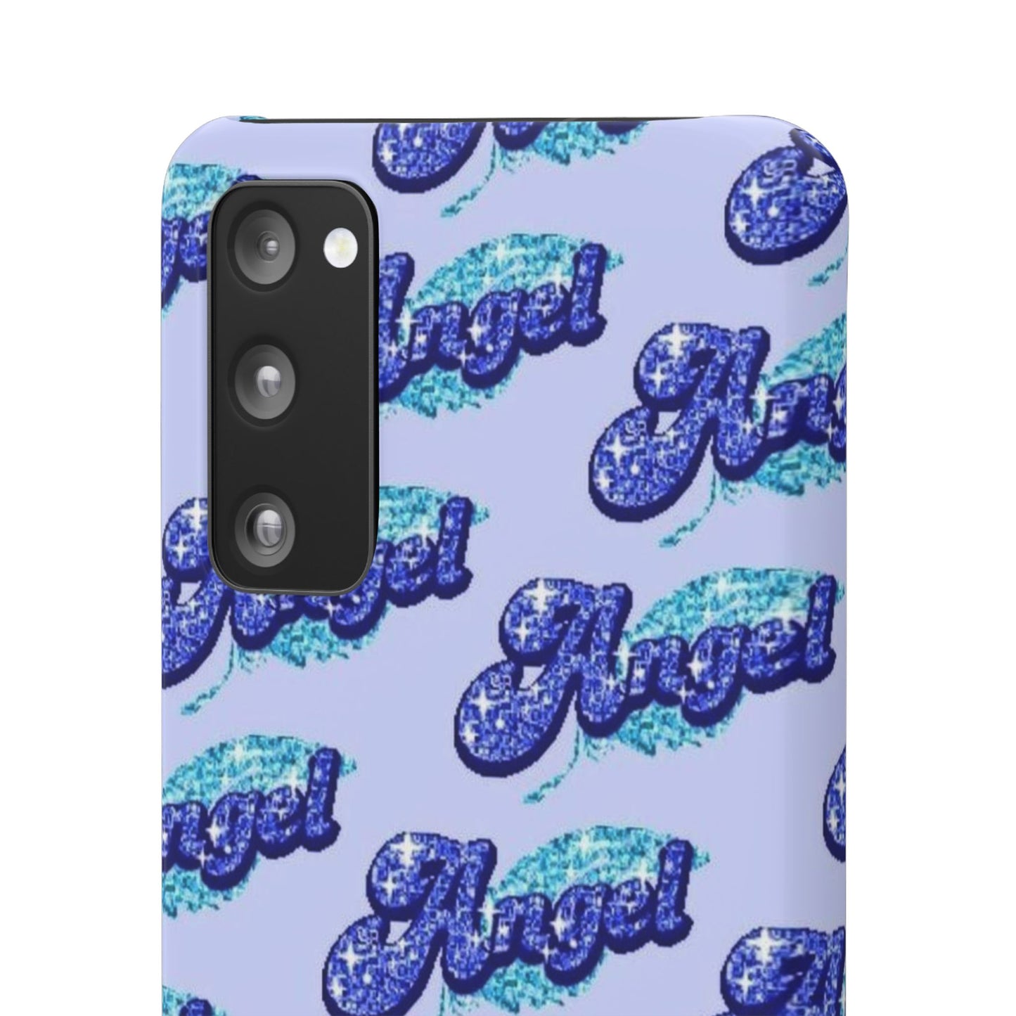 blue 'ANGEL' bubble lettering phone case