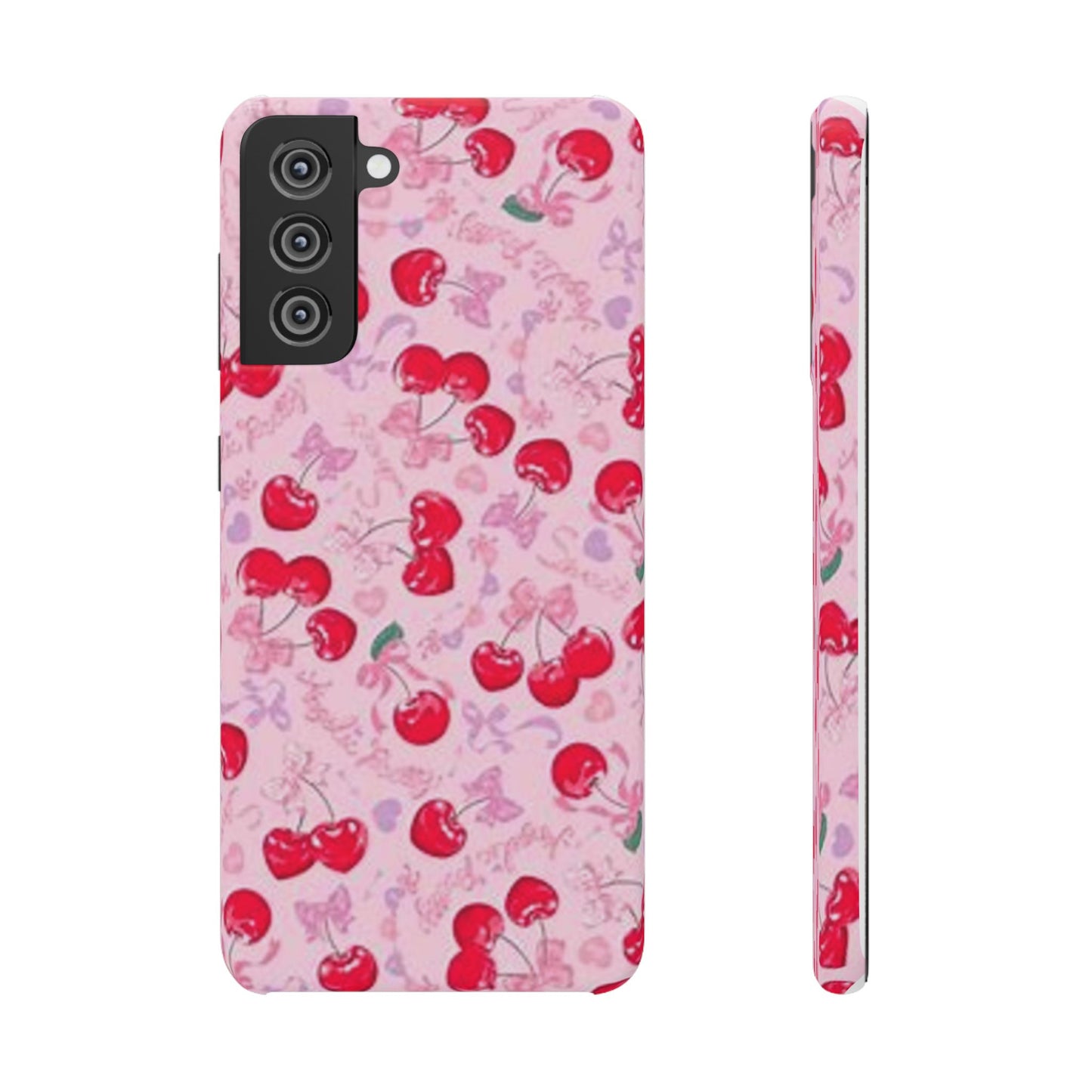 pink bow tied cherry pattern phone case