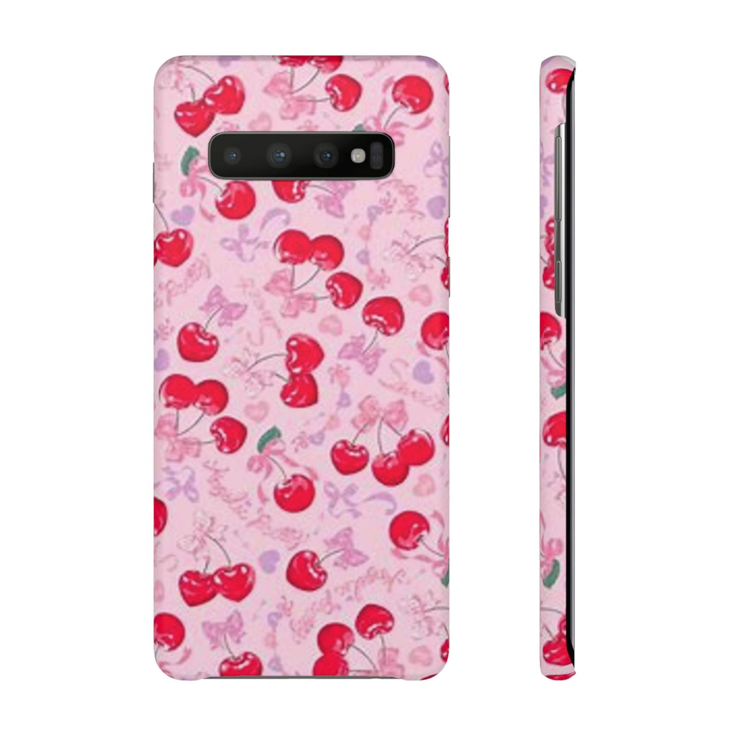 pink bow tied cherry pattern phone case