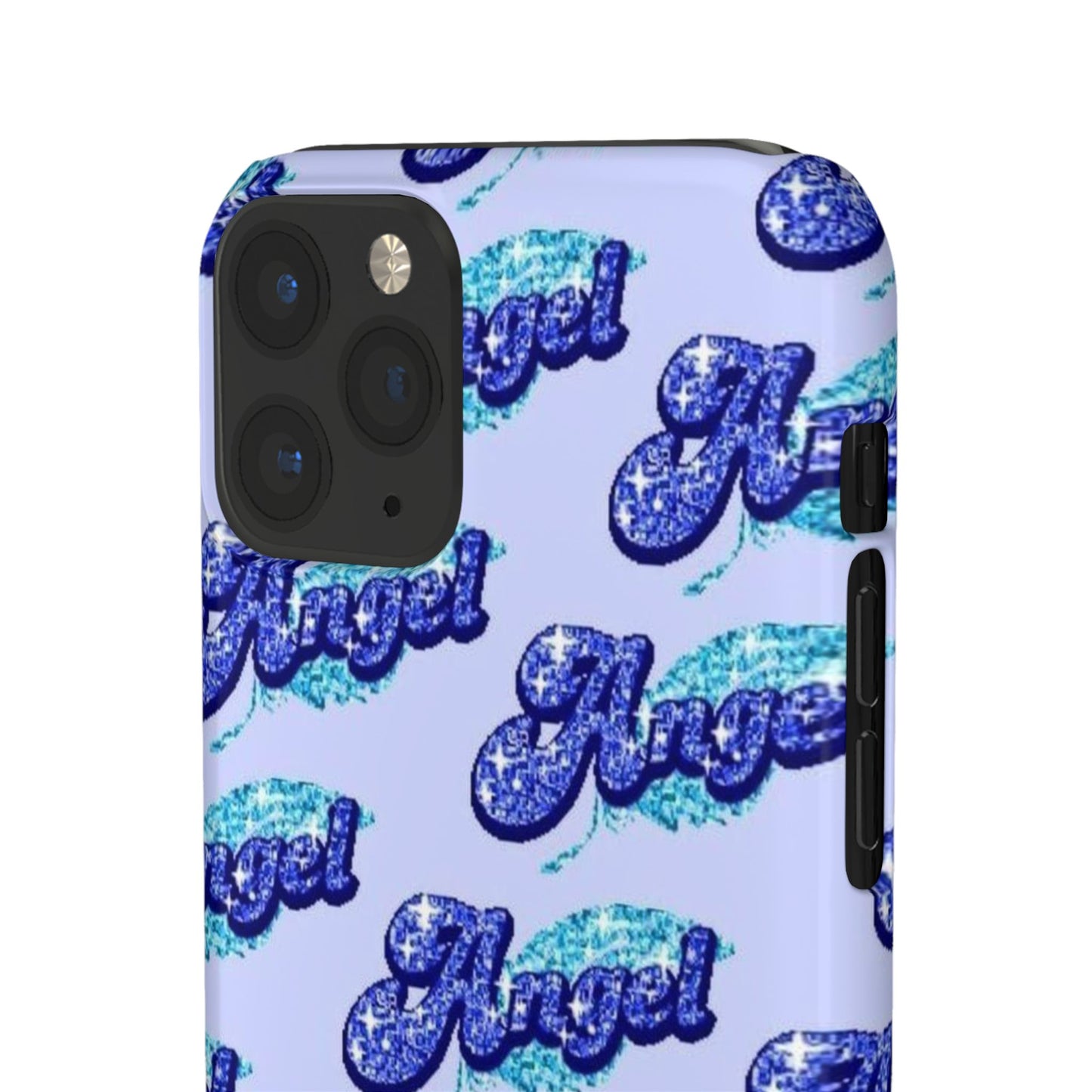 blue 'ANGEL' bubble lettering phone case