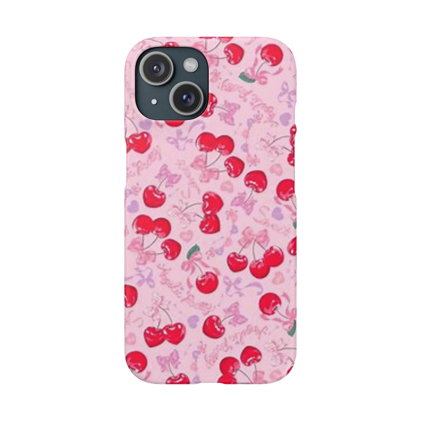 pink bow tied cherry pattern phone case